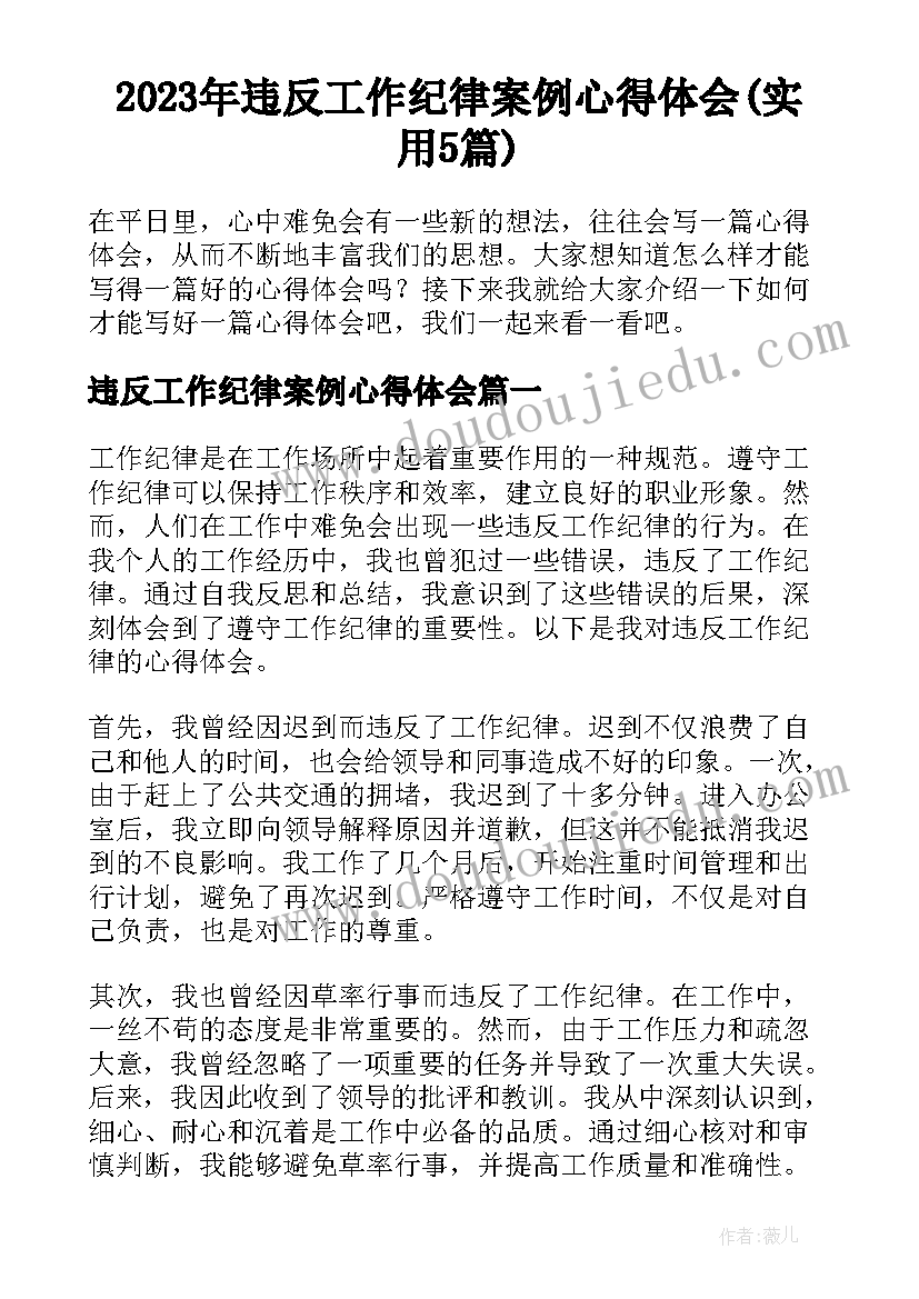 2023年违反工作纪律案例心得体会(实用5篇)