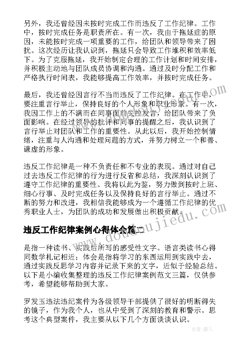 2023年违反工作纪律案例心得体会(实用5篇)