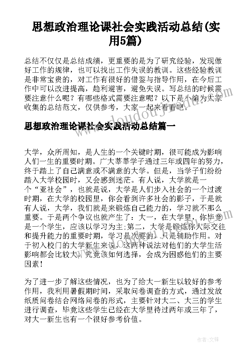 思想政治理论课社会实践活动总结(实用5篇)