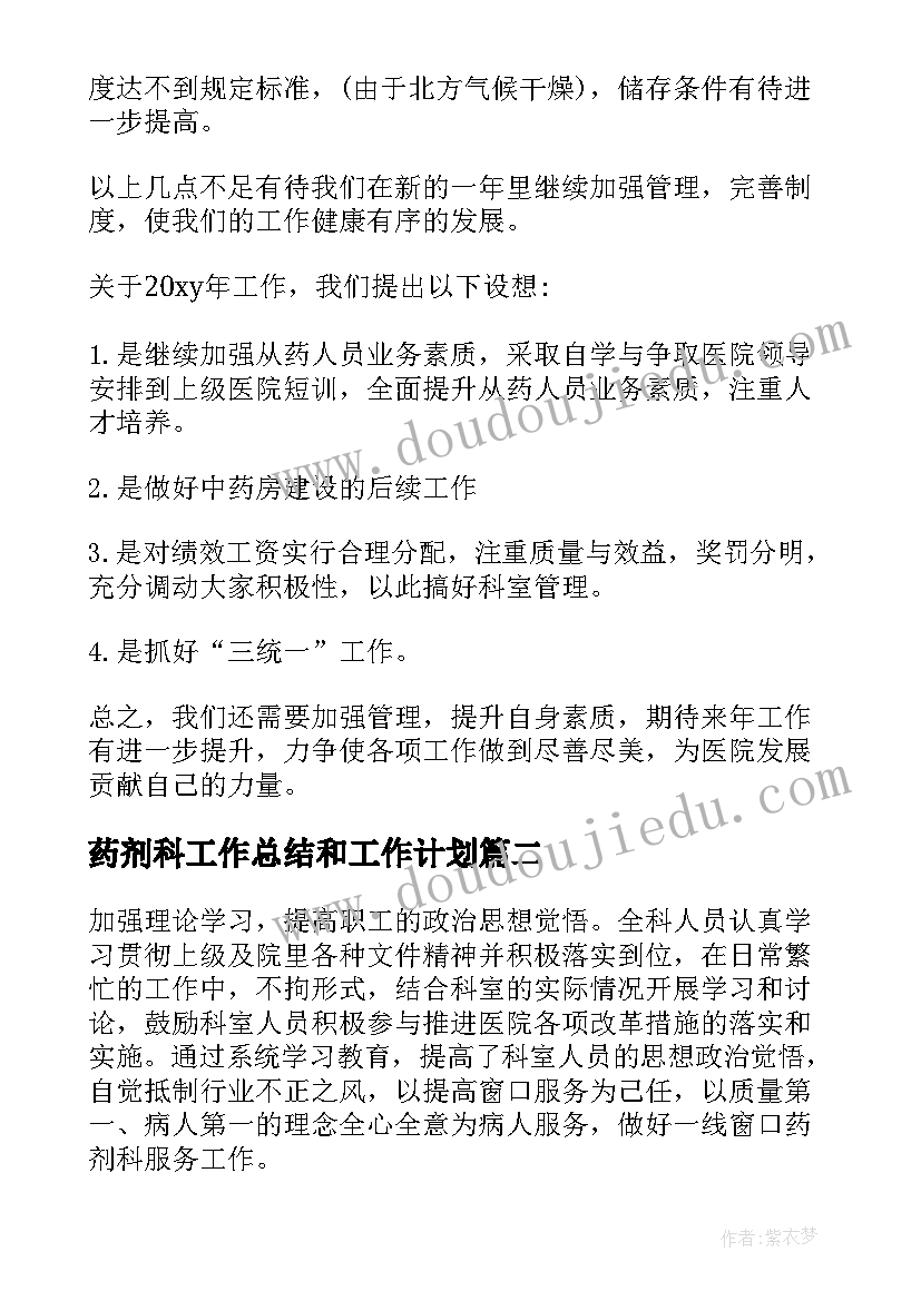 2023年药剂科工作总结和工作计划(汇总7篇)