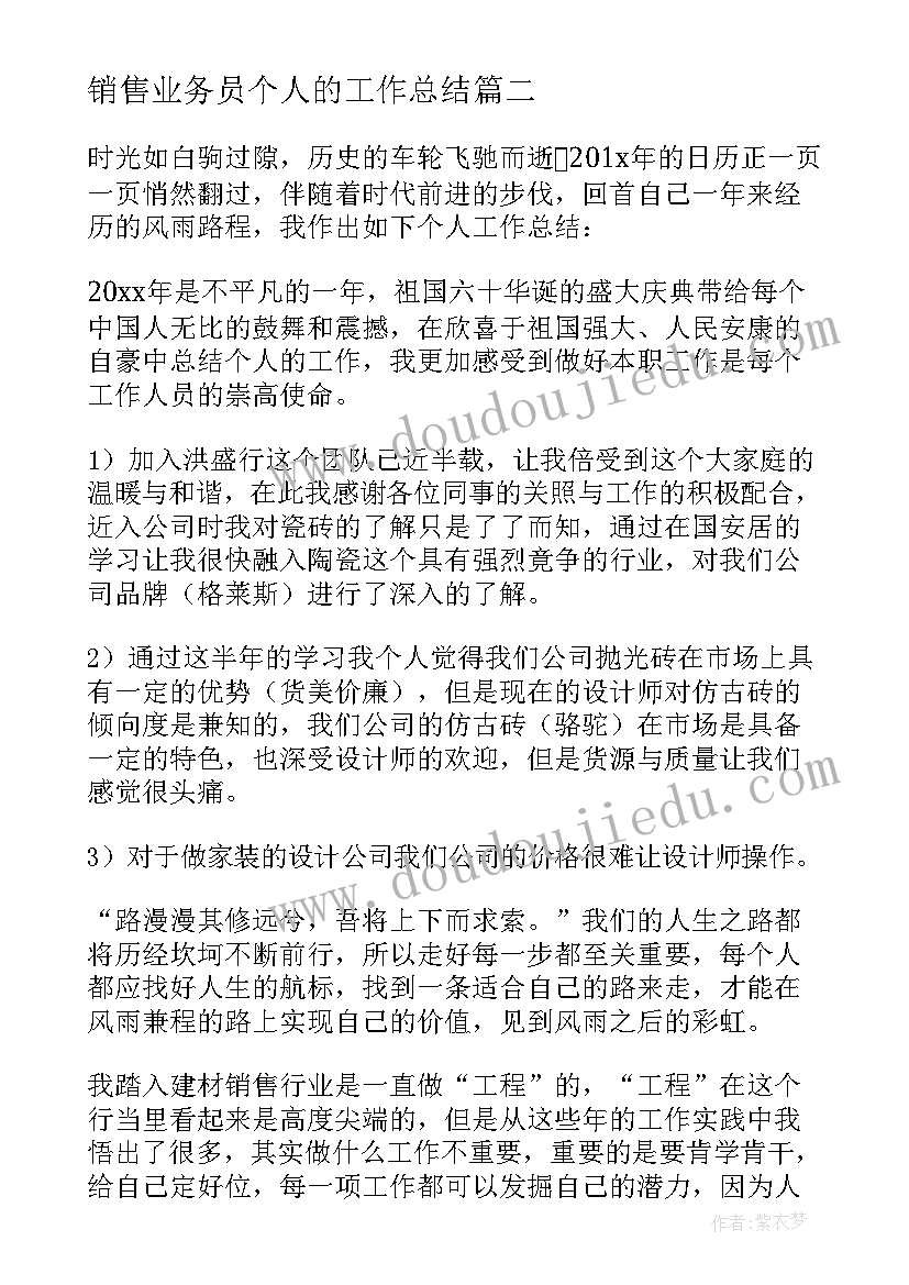 销售业务员个人的工作总结(大全9篇)