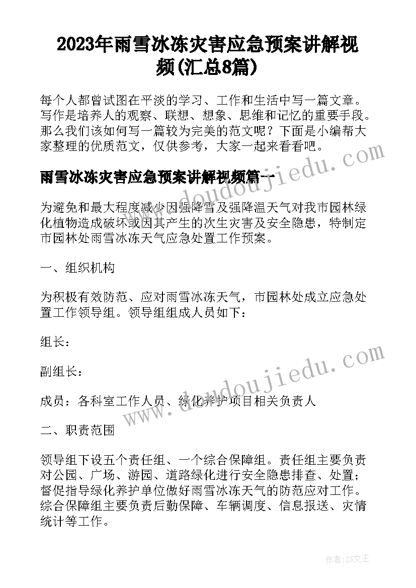 2023年雨雪冰冻灾害应急预案讲解视频(汇总8篇)