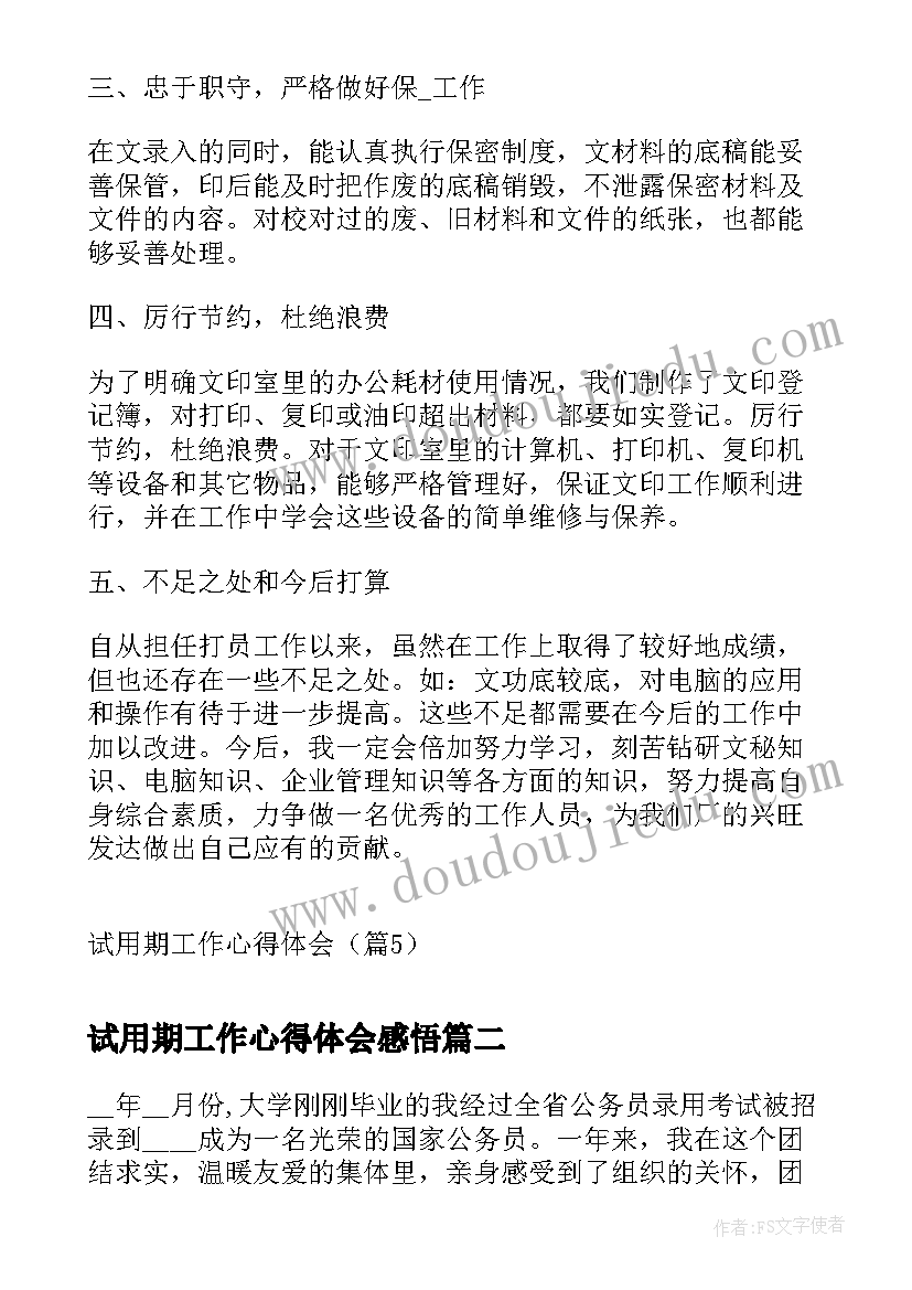 2023年试用期工作心得体会感悟 试用期工作心得体会(优秀6篇)