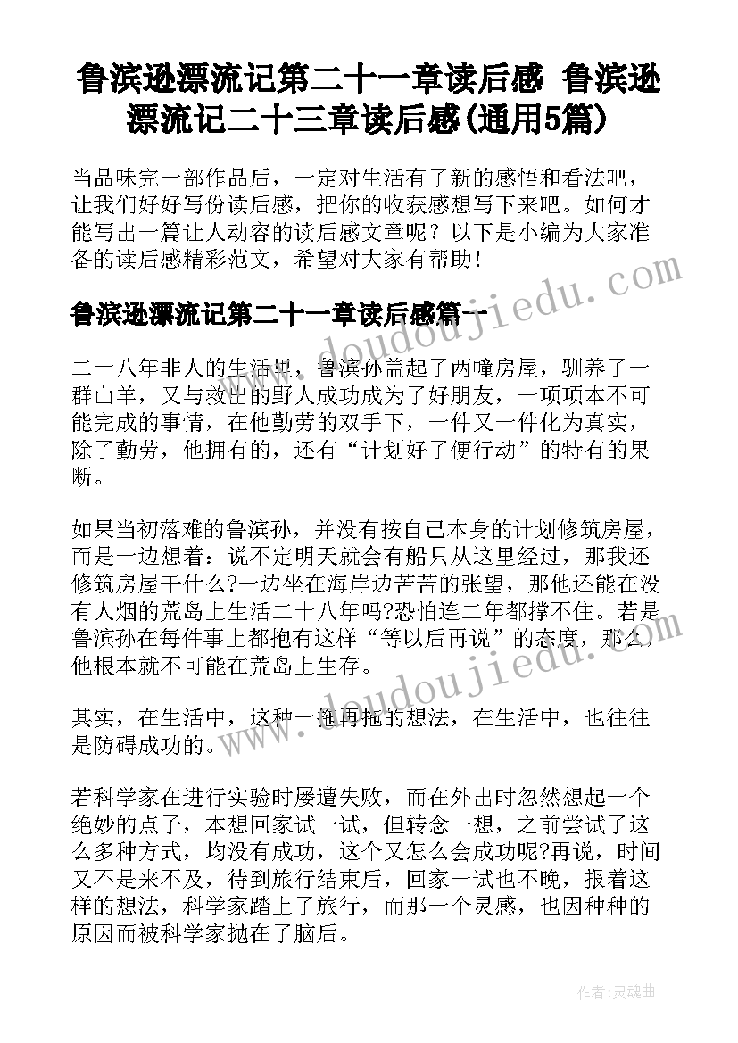 鲁滨逊漂流记第二十一章读后感 鲁滨逊漂流记二十三章读后感(通用5篇)