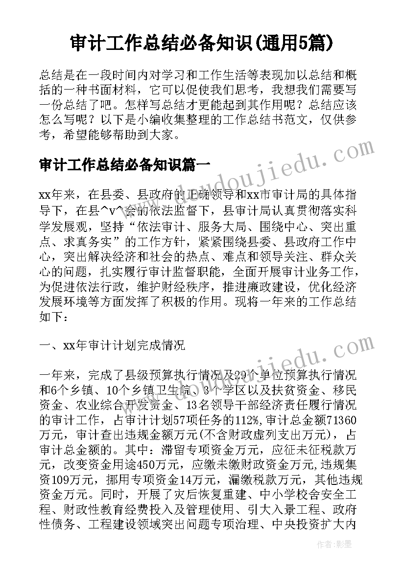 审计工作总结必备知识(通用5篇)