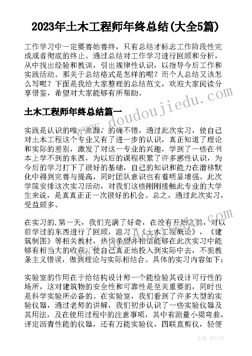 2023年土木工程师年终总结(大全5篇)