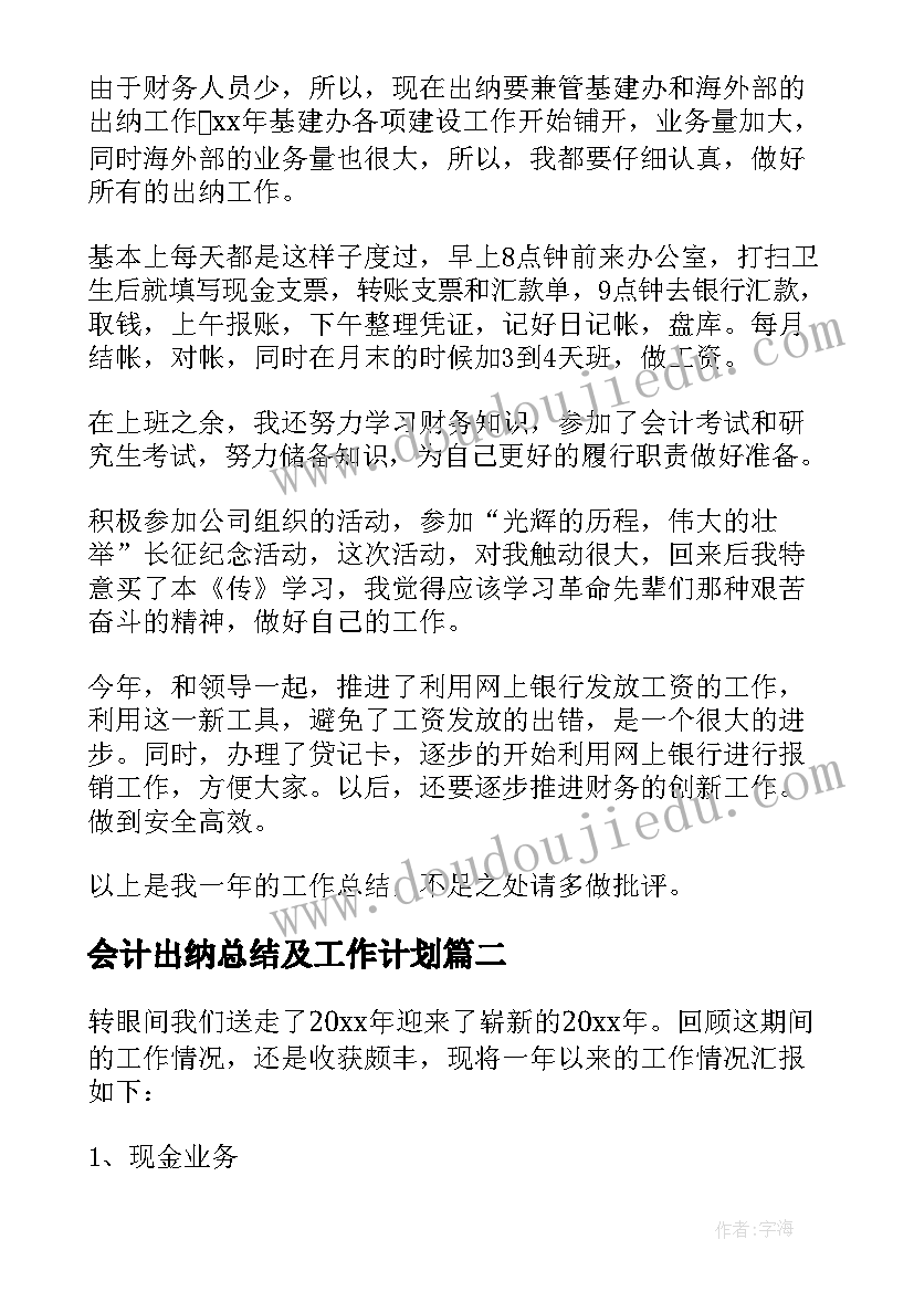 会计出纳总结及工作计划(实用10篇)