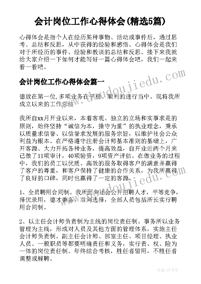 会计岗位工作心得体会(精选5篇)