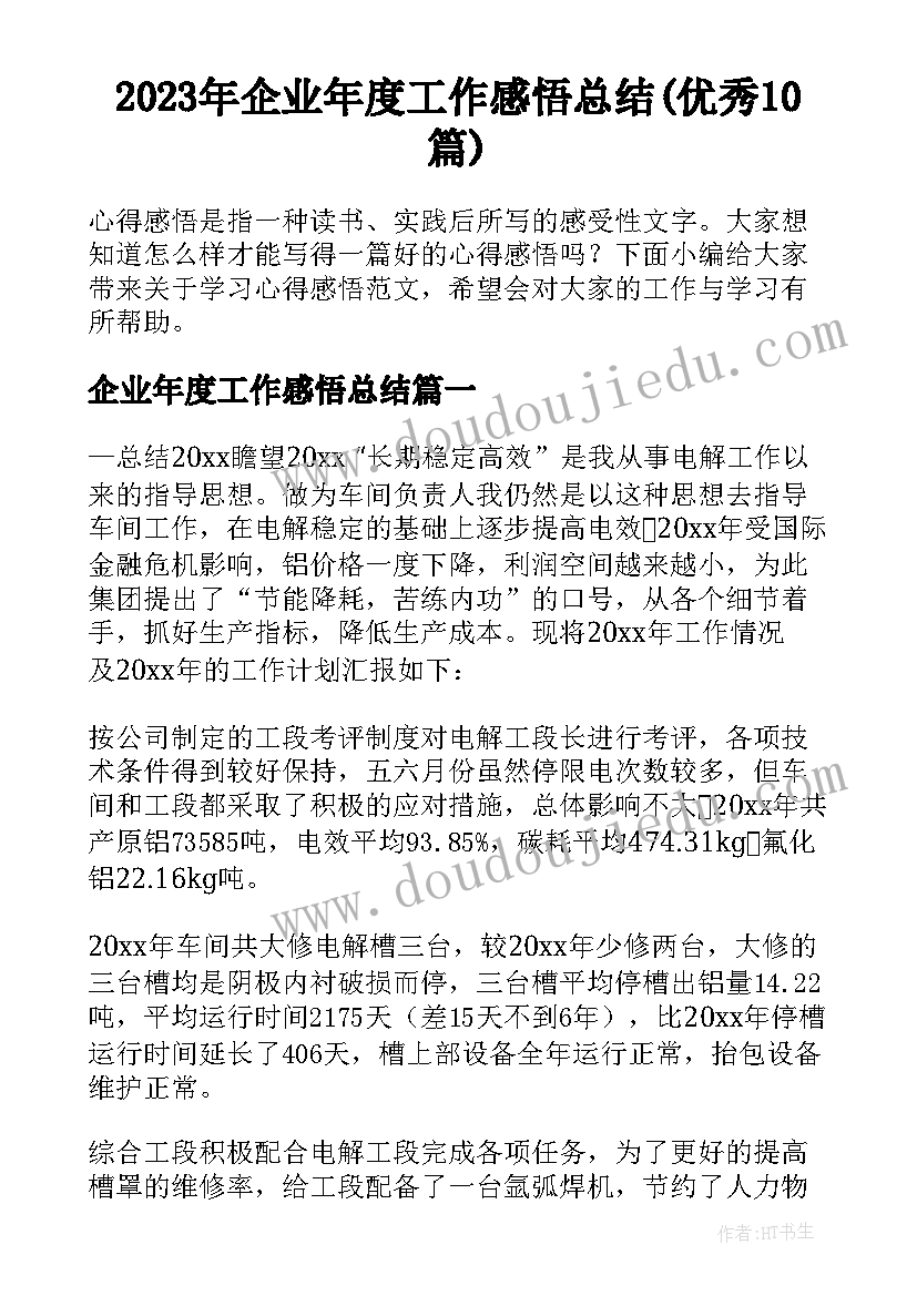 2023年企业年度工作感悟总结(优秀10篇)