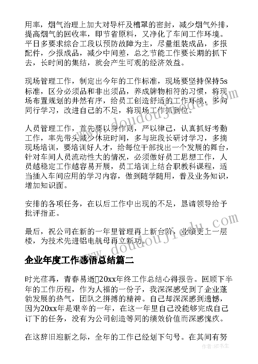 2023年企业年度工作感悟总结(优秀10篇)