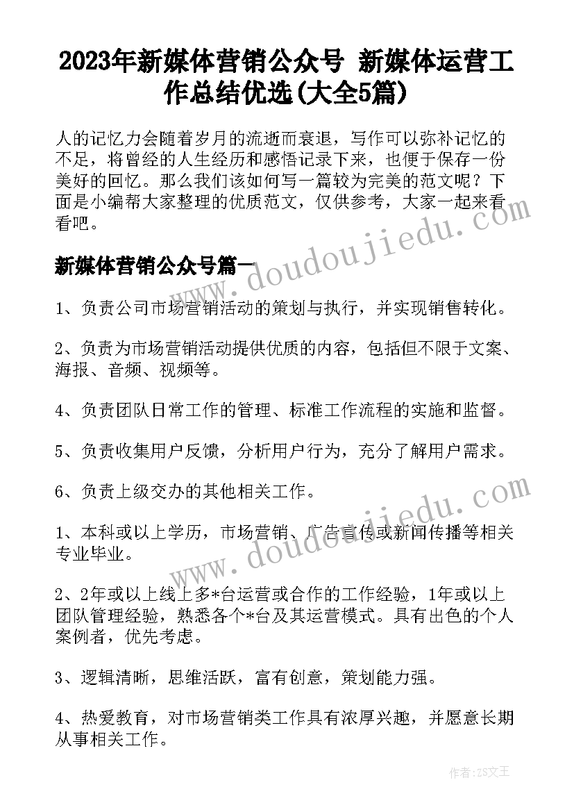 2023年新媒体营销公众号 新媒体运营工作总结优选(大全5篇)