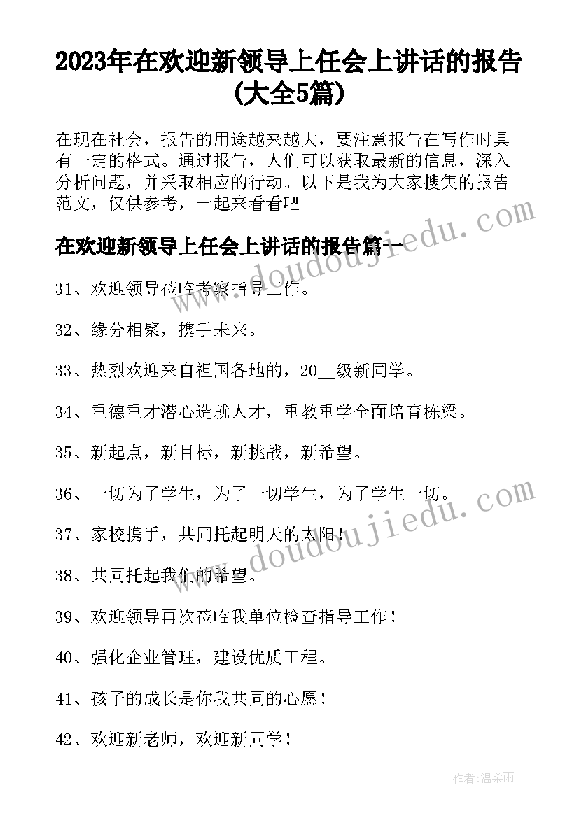 2023年在欢迎新领导上任会上讲话的报告(大全5篇)