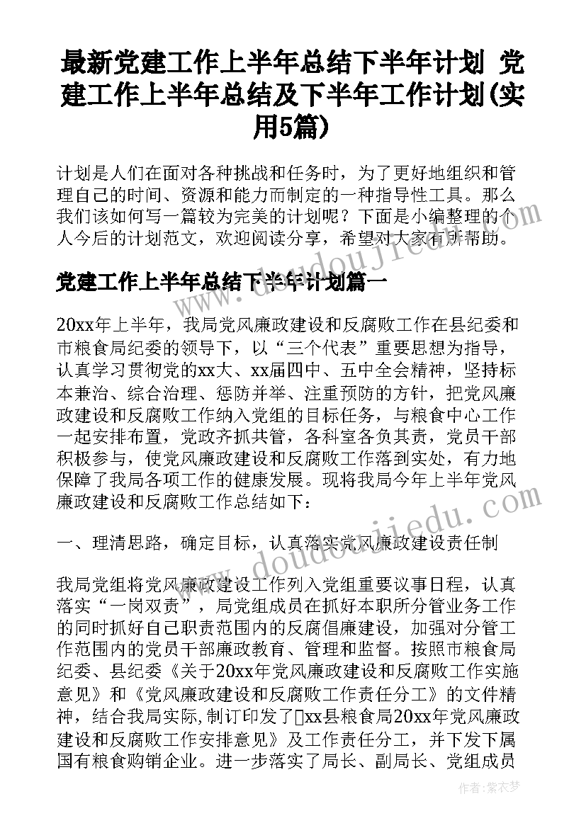 最新党建工作上半年总结下半年计划 党建工作上半年总结及下半年工作计划(实用5篇)