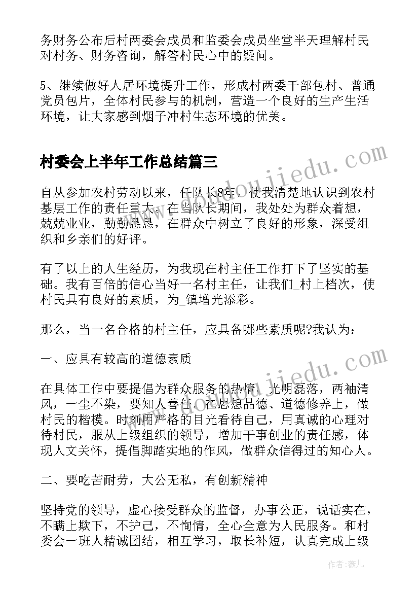 2023年村委会上半年工作总结(大全5篇)