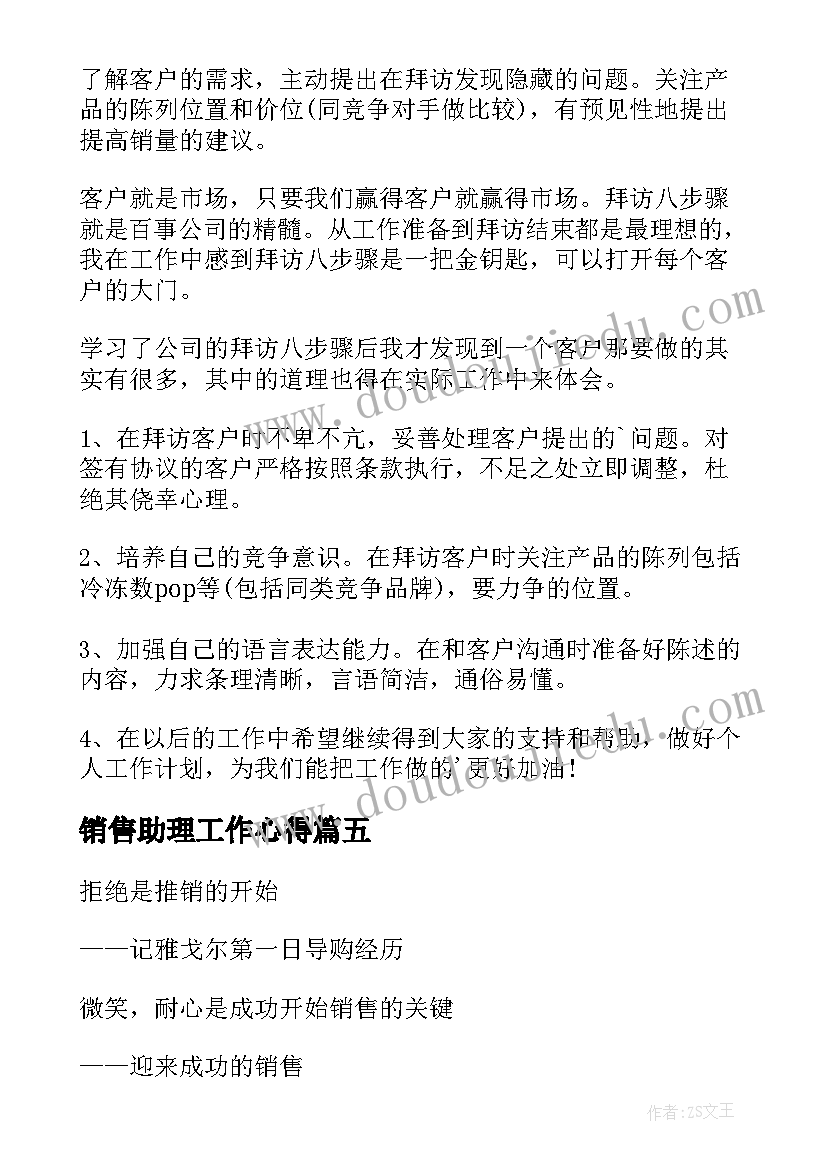 销售助理工作心得(精选5篇)