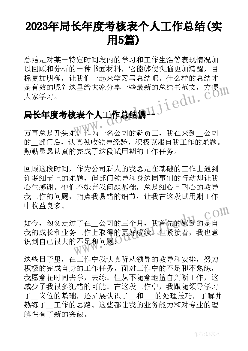 2023年局长年度考核表个人工作总结(实用5篇)