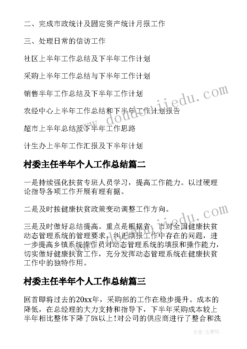 村委主任半年个人工作总结(通用6篇)