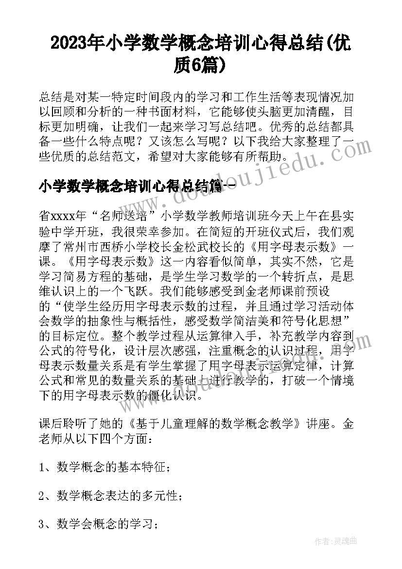 2023年小学数学概念培训心得总结(优质6篇)