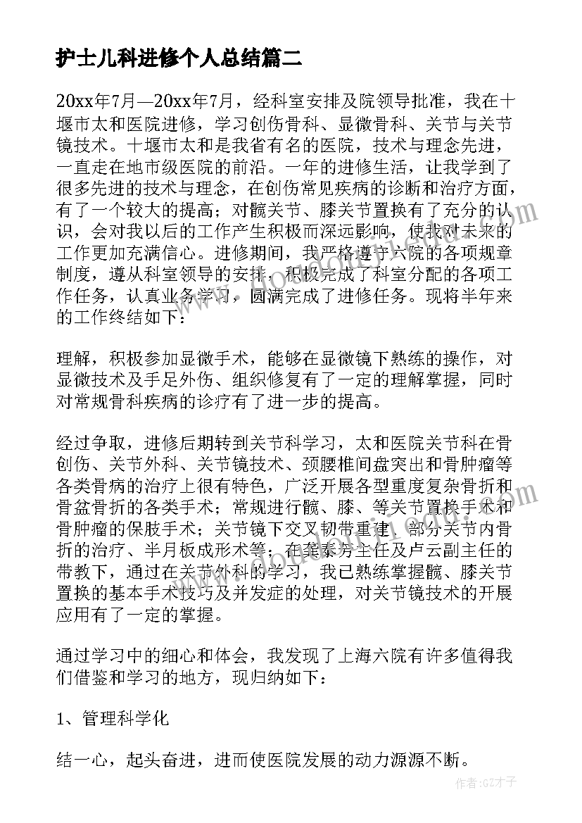 2023年护士儿科进修个人总结(汇总6篇)