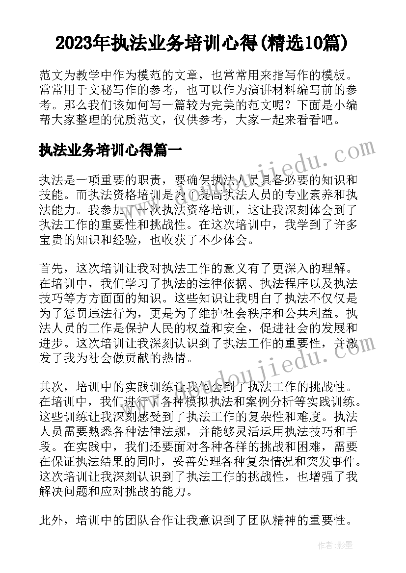 2023年执法业务培训心得(精选10篇)