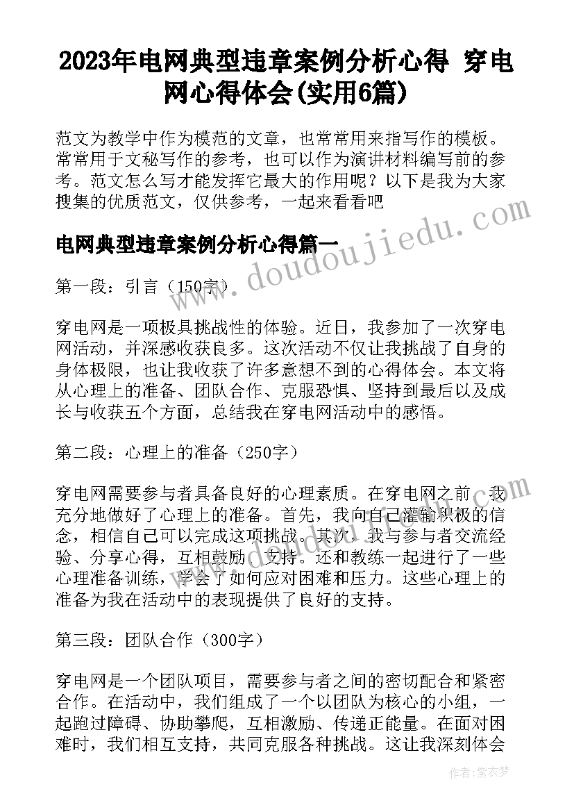 2023年电网典型违章案例分析心得 穿电网心得体会(实用6篇)