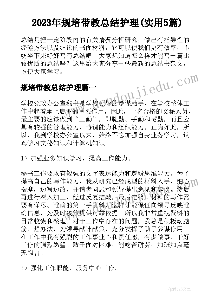 2023年规培带教总结护理(实用5篇)