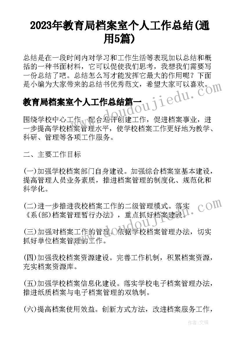 2023年教育局档案室个人工作总结(通用5篇)