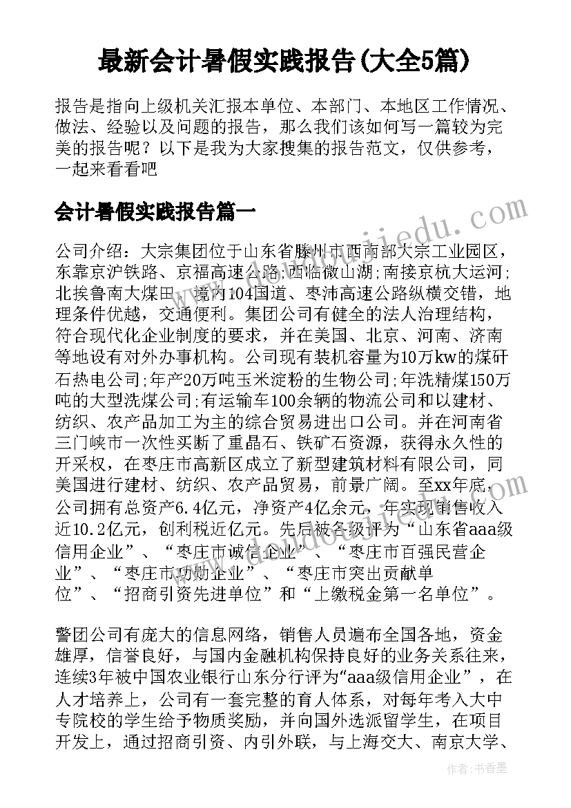 最新会计暑假实践报告(大全5篇)