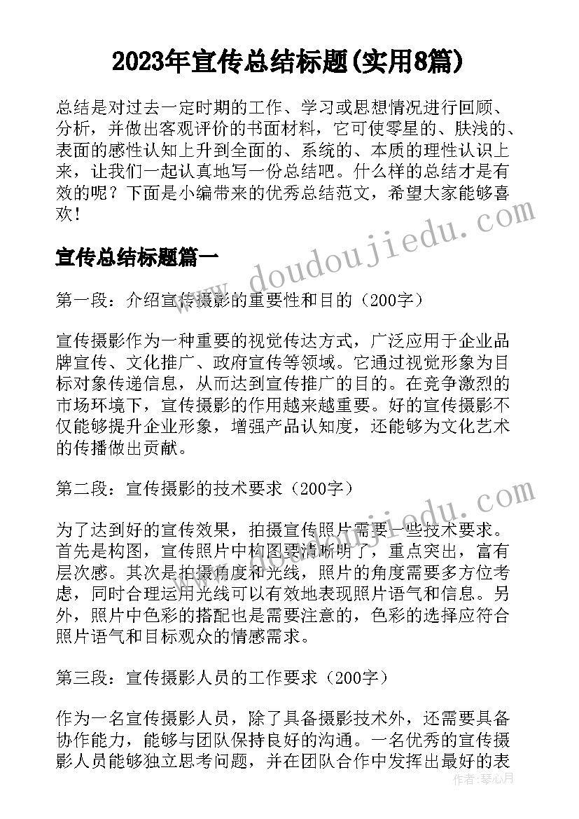 2023年宣传总结标题(实用8篇)