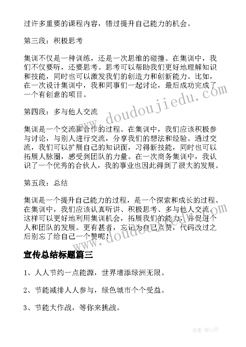 2023年宣传总结标题(实用8篇)