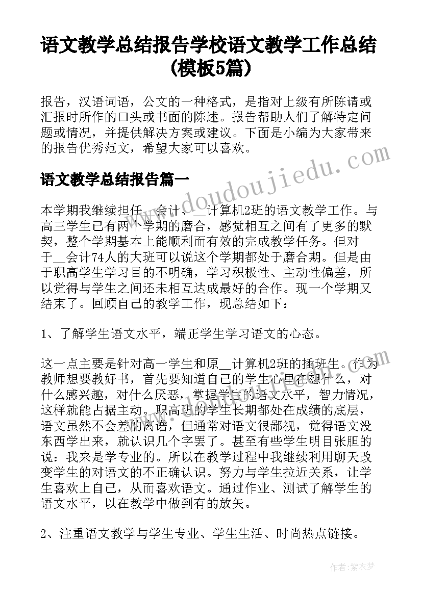 语文教学总结报告 学校语文教学工作总结(模板5篇)