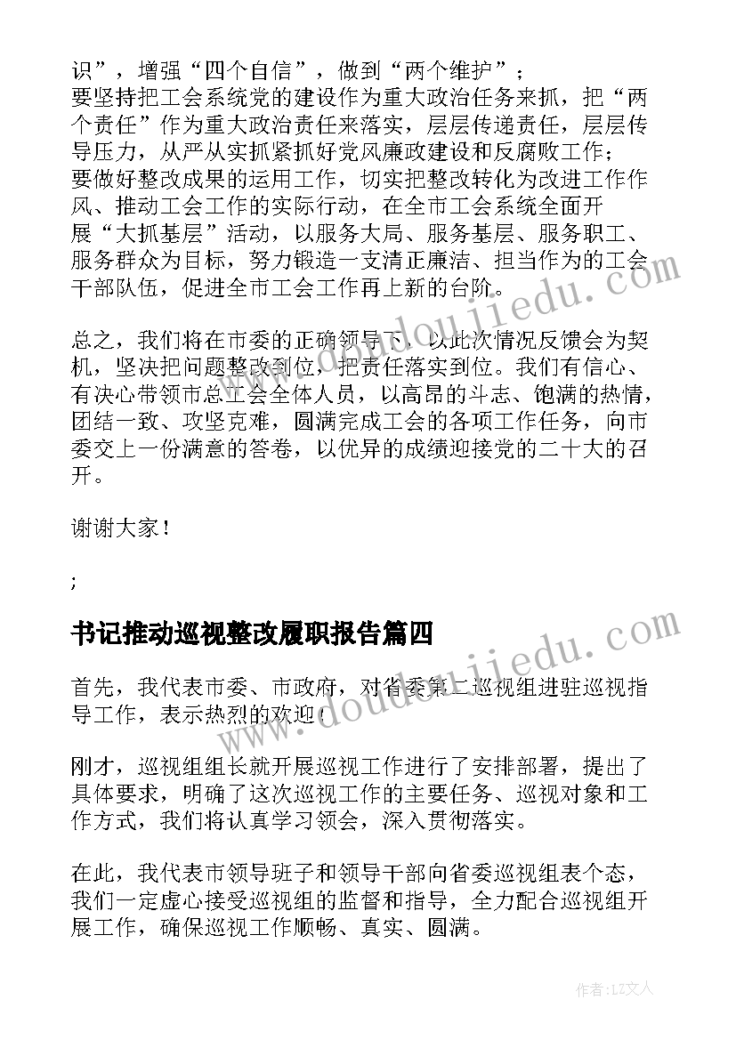 书记推动巡视整改履职报告(实用5篇)