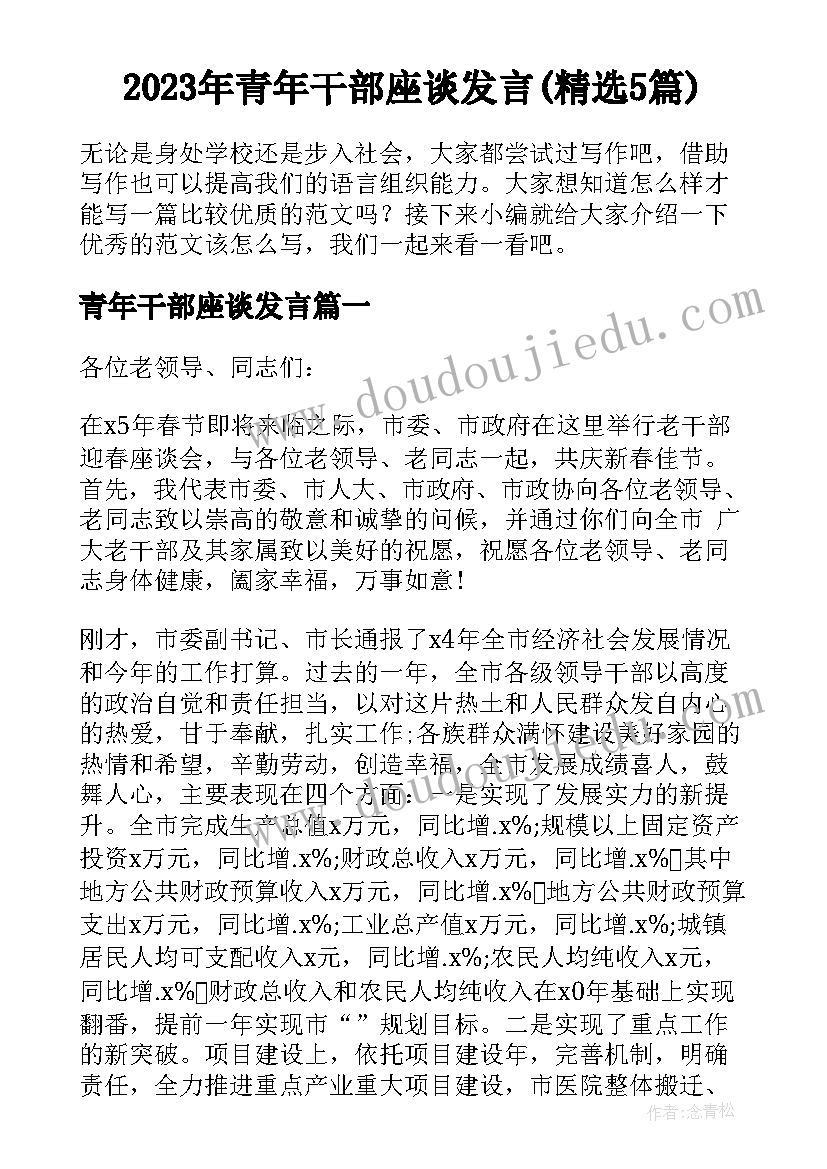 2023年青年干部座谈发言(精选5篇)