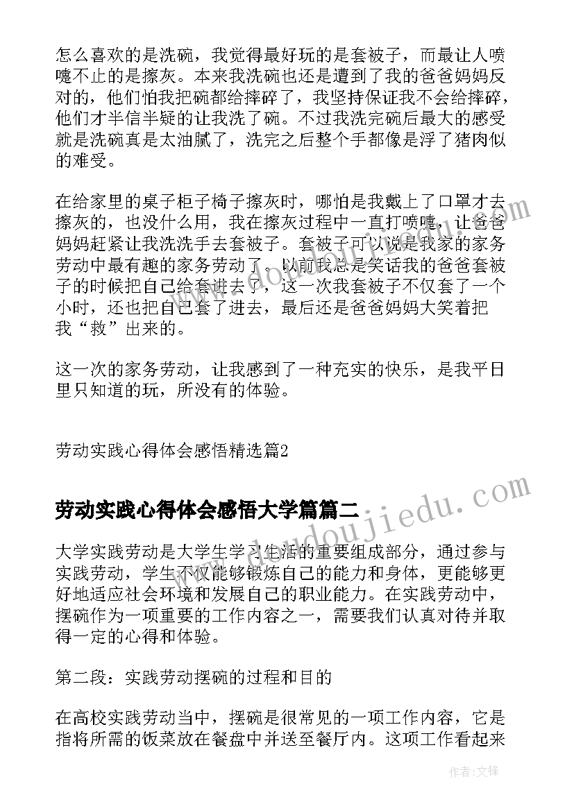 劳动实践心得体会感悟大学篇 劳动实践心得体会感悟(汇总7篇)