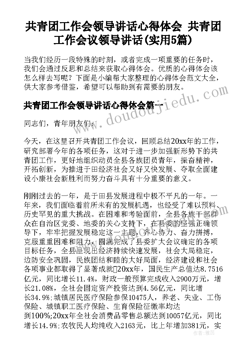 共青团工作会领导讲话心得体会 共青团工作会议领导讲话(实用5篇)