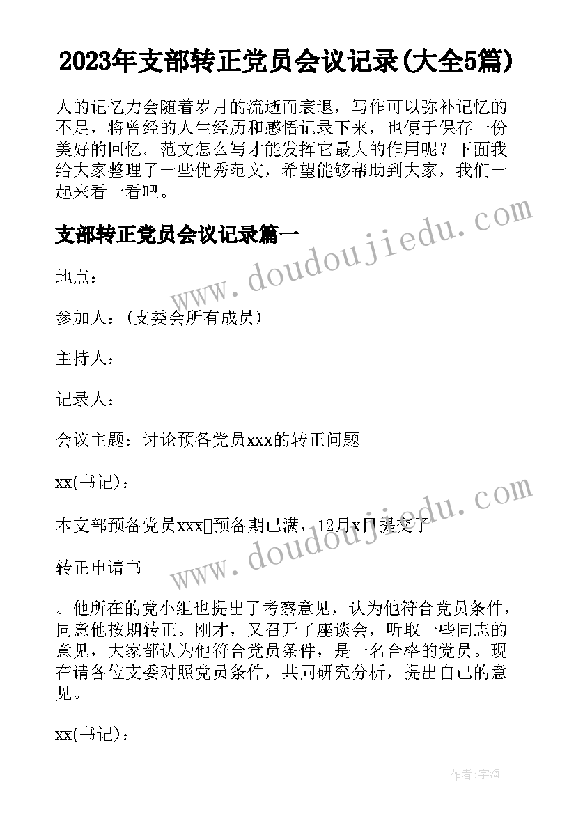 2023年支部转正党员会议记录(大全5篇)