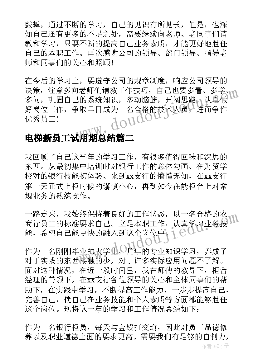 2023年电梯新员工试用期总结 新员工试用期工作总结(实用7篇)