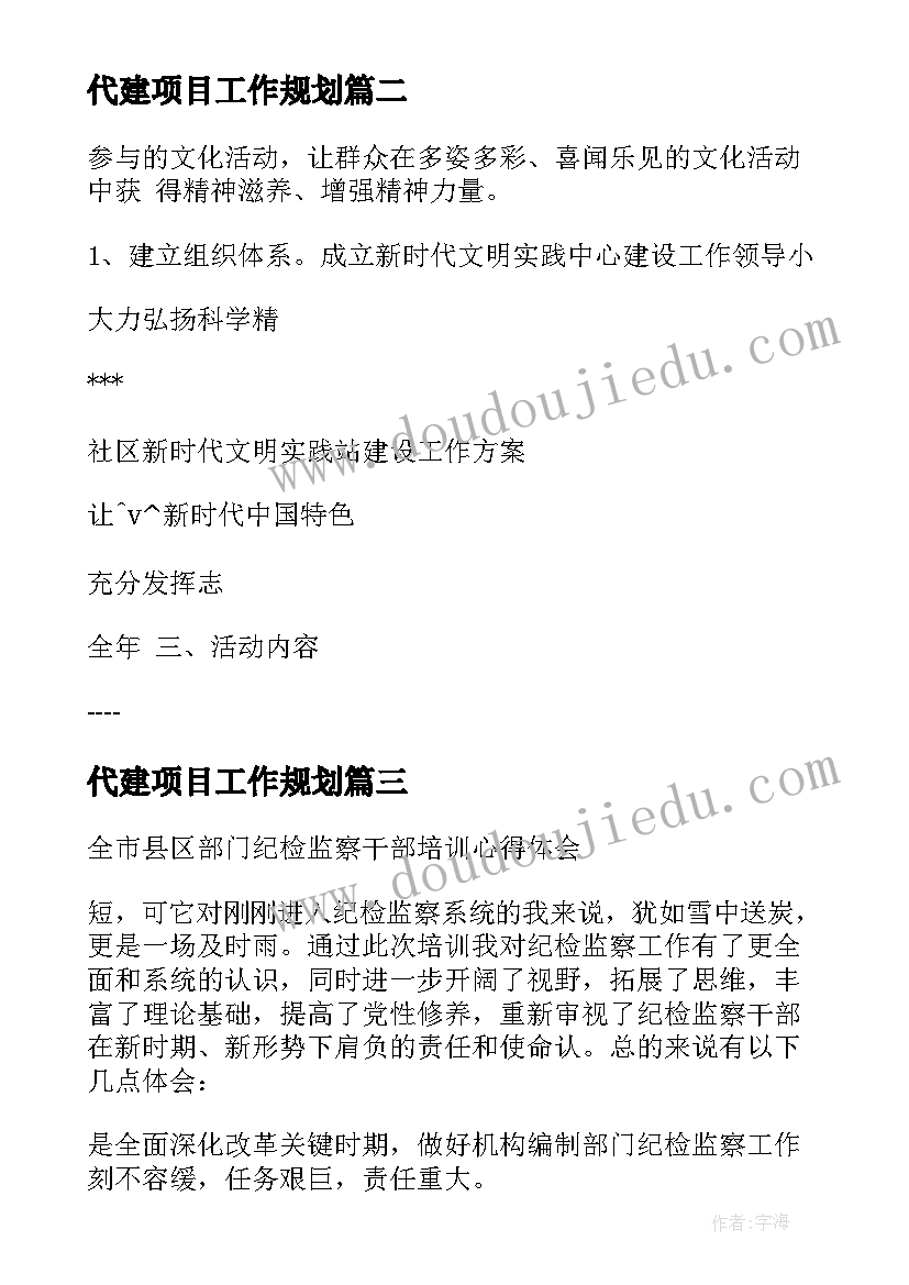 2023年代建项目工作规划(优质5篇)