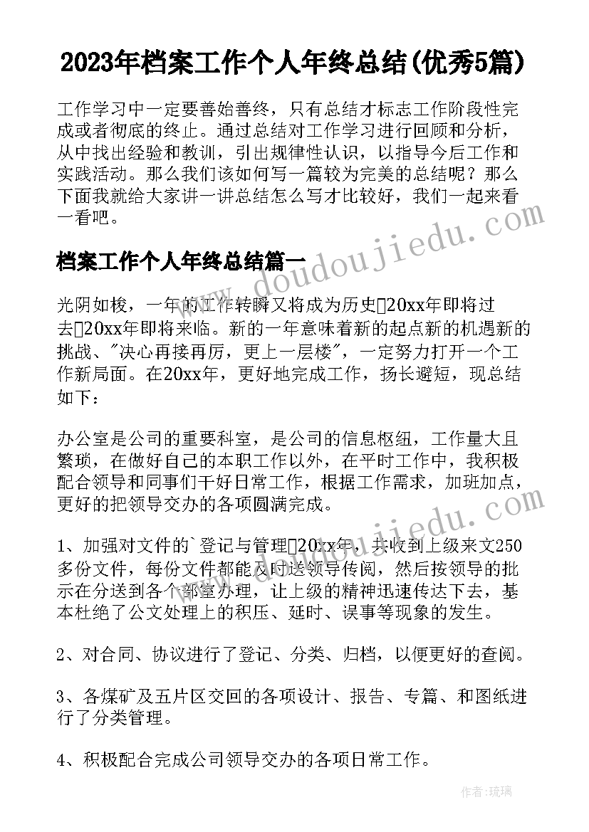 2023年档案工作个人年终总结(优秀5篇)