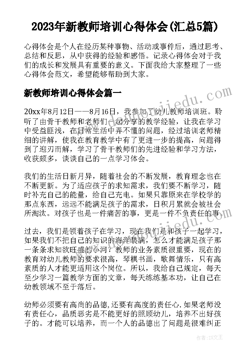 2023年新教师培训心得体会(汇总5篇)