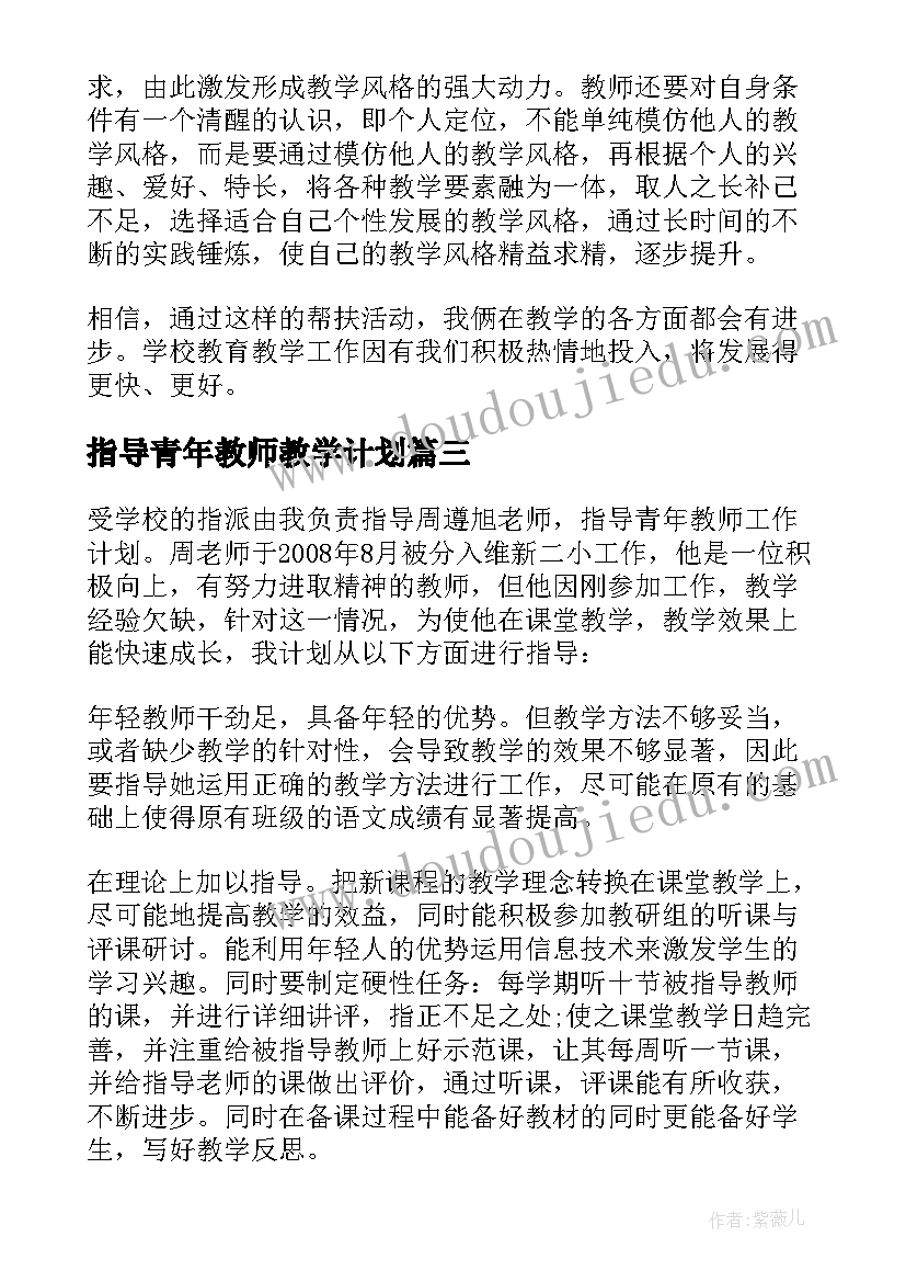 2023年指导青年教师教学计划 指导青年教师工作计划(模板10篇)