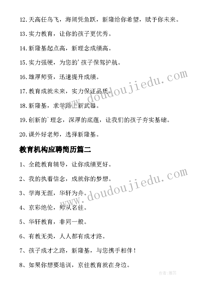 2023年教育机构应聘简历(通用6篇)