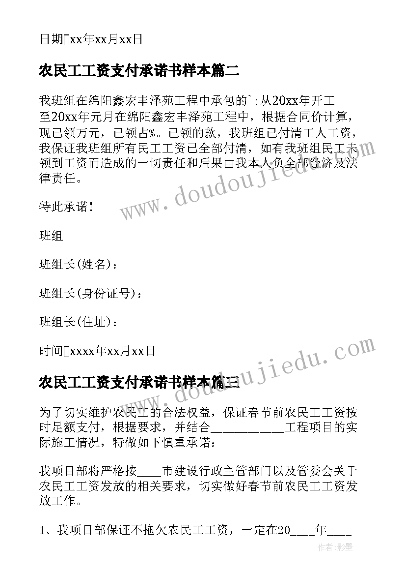 最新农民工工资支付承诺书样本 支付农民工工资承诺书(汇总8篇)