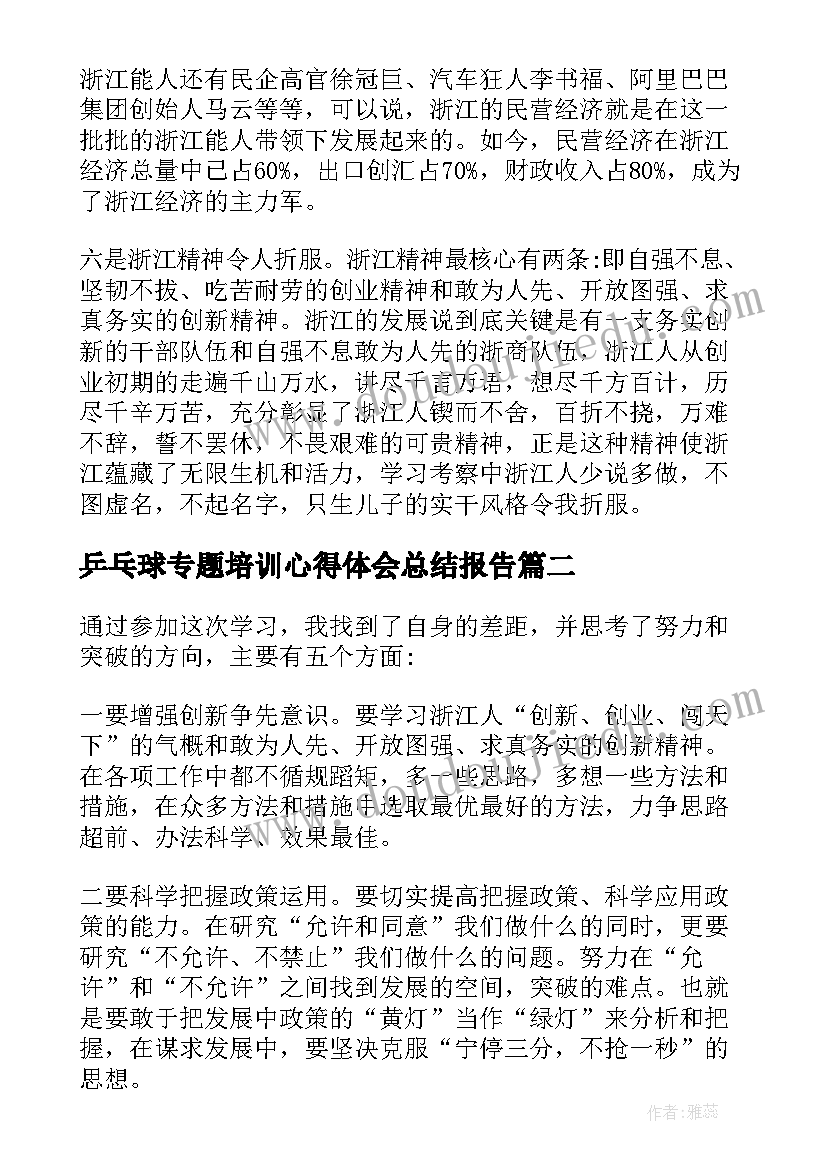 最新乒乓球专题培训心得体会总结报告 省委党校专题培训班心得体会总结(通用5篇)