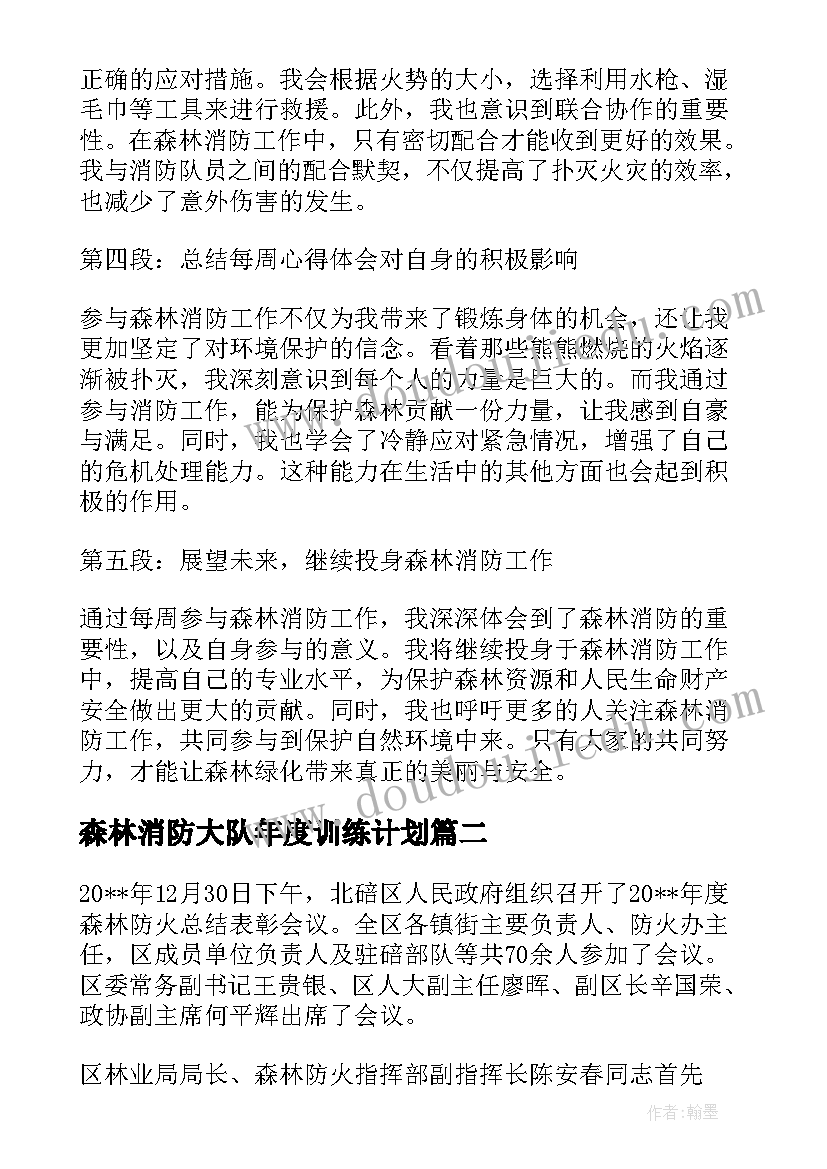 森林消防大队年度训练计划 森林消防每周心得体会(精选6篇)