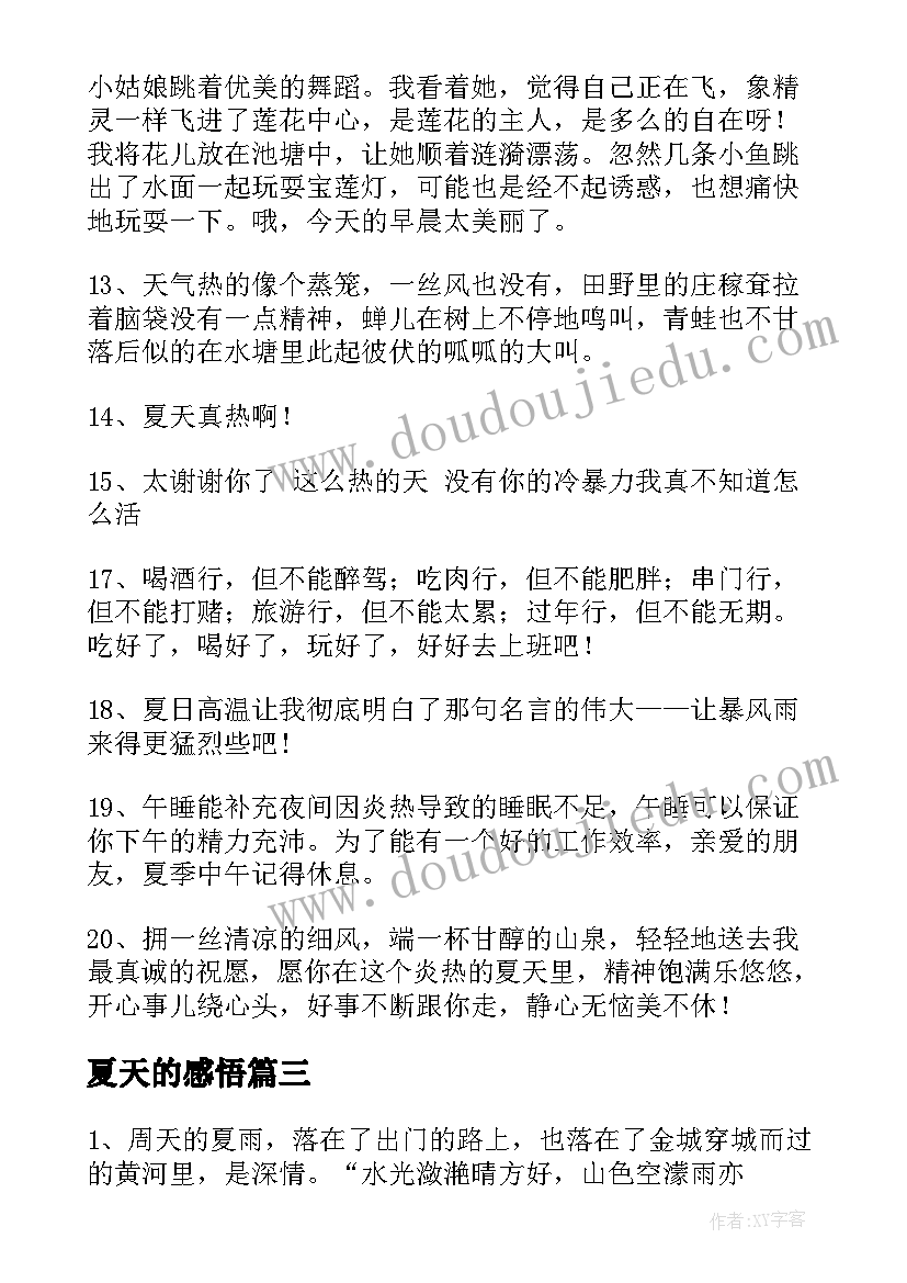 夏天的感悟 夏天感悟的句子句(优质5篇)