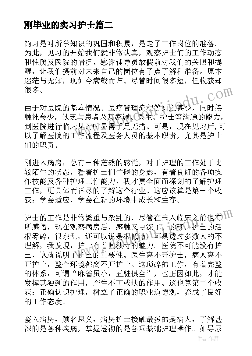 刚毕业的实习护士 护士毕业实习总结报告(大全7篇)