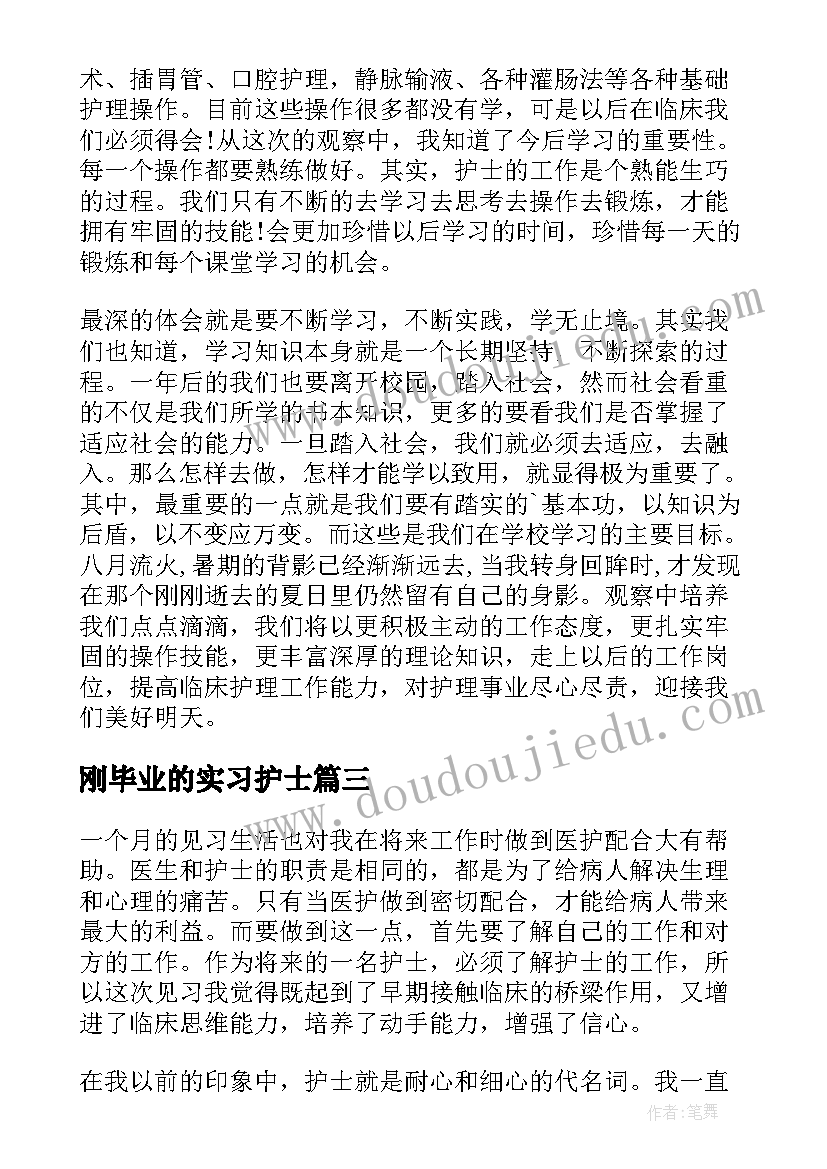 刚毕业的实习护士 护士毕业实习总结报告(大全7篇)