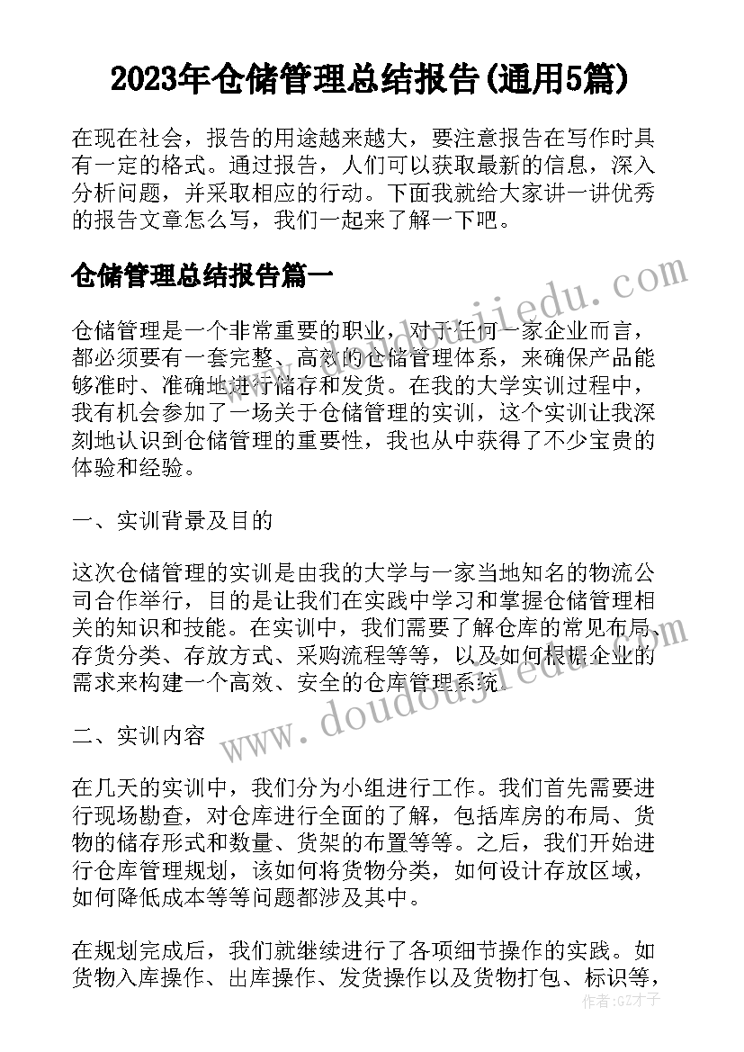 2023年仓储管理总结报告(通用5篇)