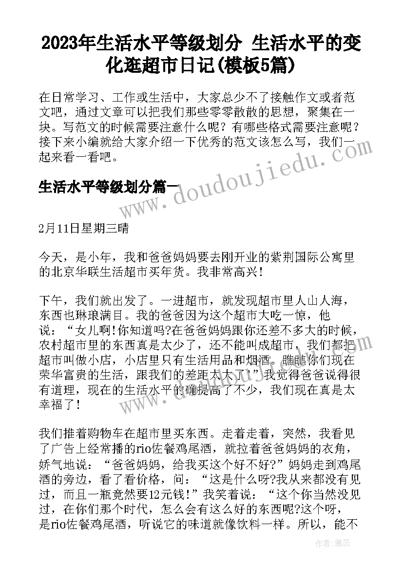 2023年生活水平等级划分 生活水平的变化逛超市日记(模板5篇)